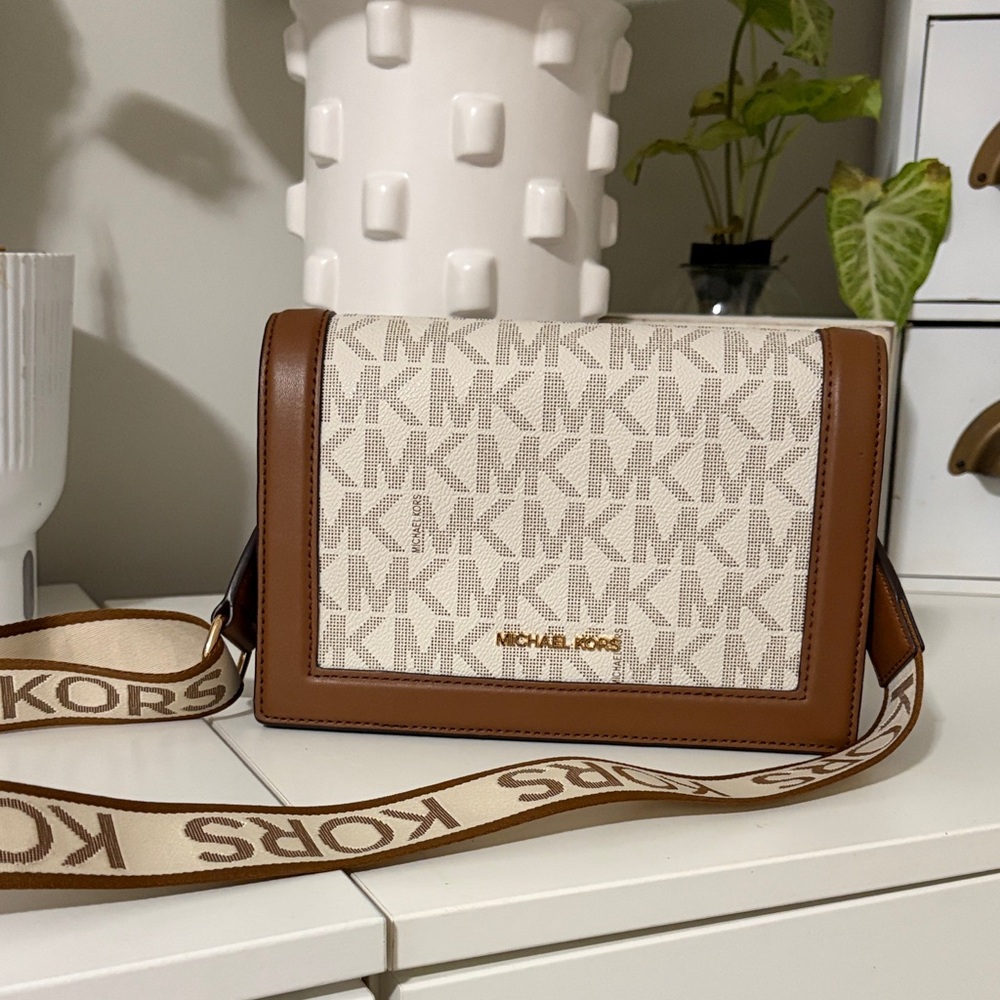 Michael Kors Brown and Cream Logo Crossbody Bag